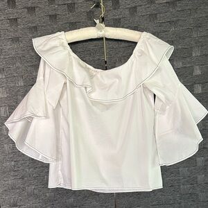 INC International Concepts White Ruffle Blouse Off The Shoulder- Size M